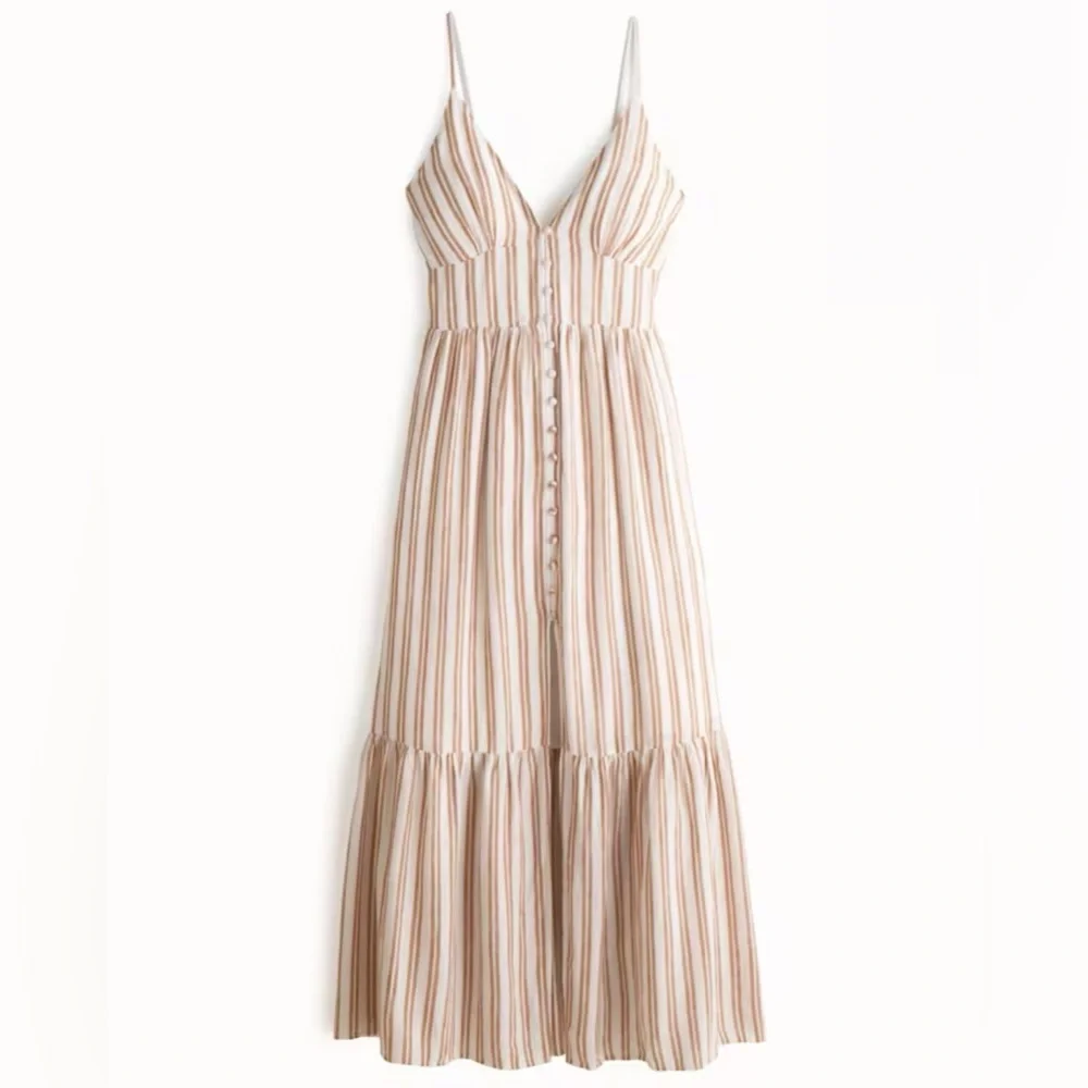Abercrombie & Fitch Maxi Button Dress Linen Stripe Large